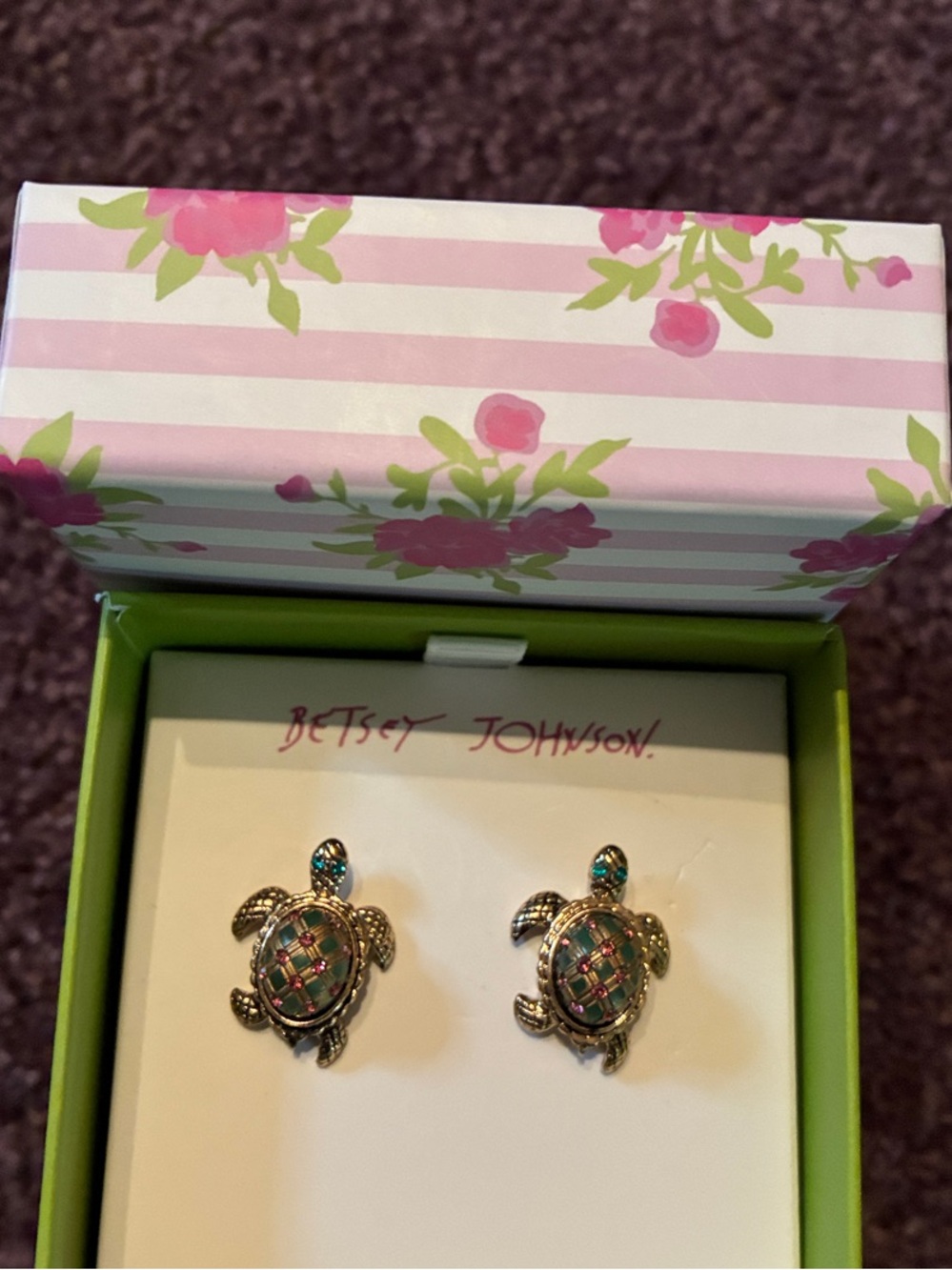 Betsey Johnson Multicolor Enamel Turtle Stud Earrings NIB